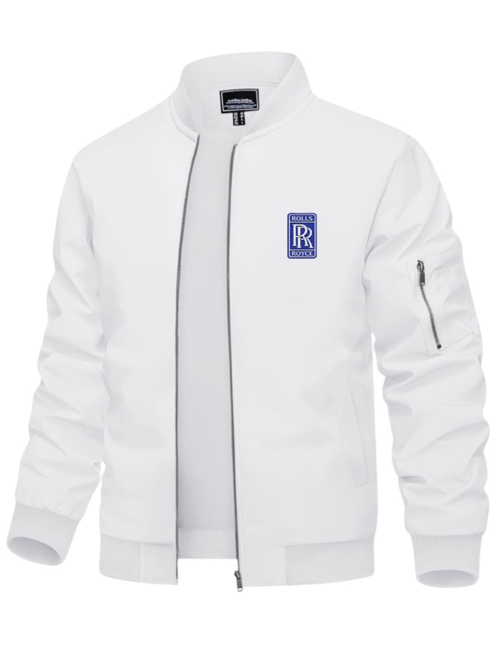 Men’s Rolls Royce Embroidered Lightweight Bomber Jacket White